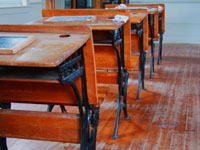 row of old schoolhouse deks